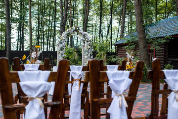 wedding decorations for registration on the street in the forest