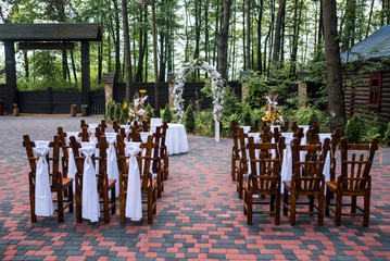 wedding decorations for registration on the street in the forest