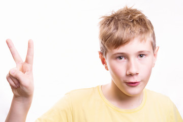 Emotional portrait of a 10-12 years boy. Emotional Portrait of joy and funny.