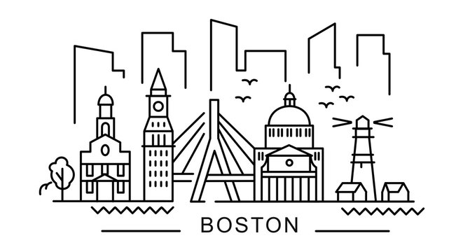 city of Boston in outline style on white 