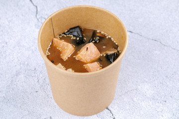 miso soup with tofu and salmon