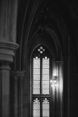 Naklejka premium john rynalds public universitary library in Greathern Manchester City, black and white gothic window
