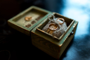 wooden box with rings
