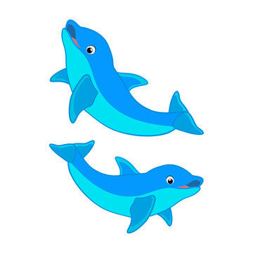 Cute cartoon dolphins. Vector illustration