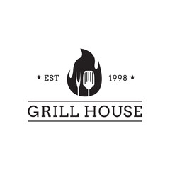 Creative Grill Restaurant Concept Logo Design Template