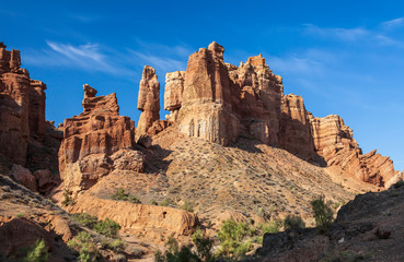 Bizarre rocks in the Castles Valley in the Charyn Canyon in Kazakhstan.