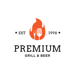 Creative Grill Restaurant Concept Logo Design Template