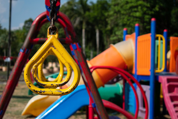 playground equipment in the park close up summer mid day
