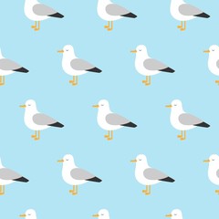 Obraz premium Vector beautiful pattern with seagulls. Sea Gull, a beautiful bird. Cute bird in cartoon style.