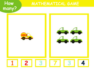 worksheet . Mathematics task. How many objects. Learning mathematics, numbers. Tasks for addition (counting) for preschool kids, children.