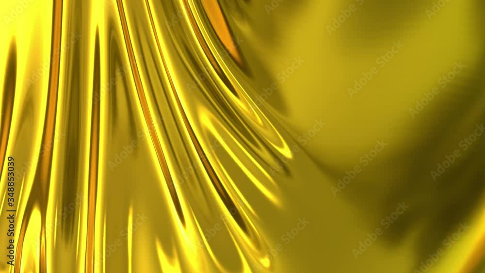 Aufkleber gold silky fabric forms beautiful folds in the air in slow motion. 4k 3d animation of wavy surface f