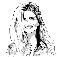 Happy lovely girl smilin Black and white ink style