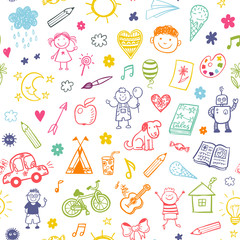 Seamless pattern with doodle children drawing. - 348853204