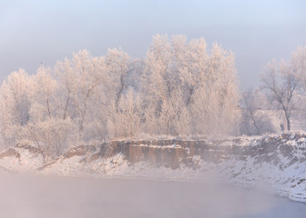 Winter Landscape with river And trees