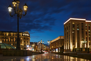 Fototapeta na wymiar Tverskaya Street at night, Moscow, Russia