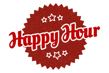 happy hour sign. happy hour round vintage retro label. happy hour