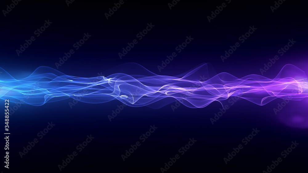 Poster retro sci-fi background of the 80`s. abstract sound energy wave field of music with wavy particles. 