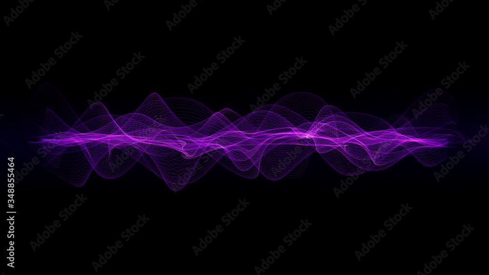 Poster retro sci-fi background of the 80`s. abstract sound energy wave field of music with wavy particles. 