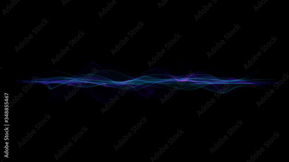 Poster retro sci-fi background of the 80`s. abstract sound energy wave field of music with wavy particles. 