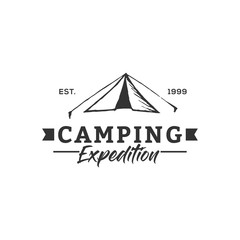 Camping Concept Logo Design Template with Badges, Black and White