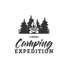 Camping Concept Logo Design Template with Badges, Black and White