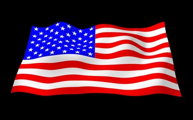 Fototapeta premium Waving flag of the United States of America on a dark background. Stars and Stripes. State symbol of the USA. 3D illustration
