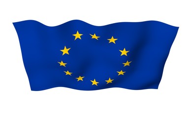 Slightly waving flag of the European Union isolated on white background, 3D rendering. Symbol of Europe. 3D illustration