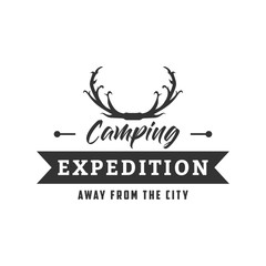 Camping Concept Logo Design Template with Badges, Black and White