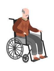 Disabled elderly man on wheelchair. Old adult person, healthcare vector medicine concept