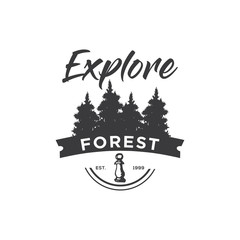 Camping Concept Logo Design Template with Badges, Black and White