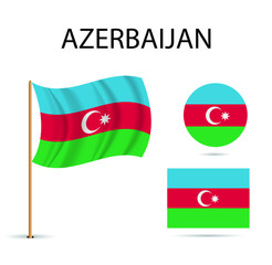 Vector - Azerbaijan flag (White crescent and eight-pointed star on blue, red, and green stripes). Vector illustration