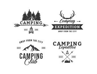 Set of Camping Concept Logo Design Template, Black and White, Badges