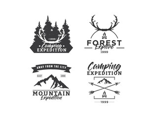 Set of Camping Concept Logo Design Template, Black and White, Badges