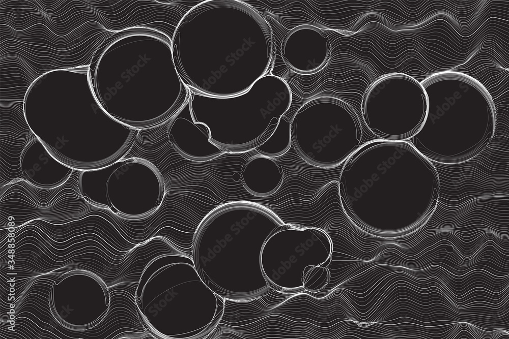 Aufkleber ultra thin line bubble fluid geometry. dynamic vector spherical distorted surface. digital fractal 3
