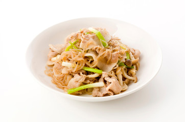 豚バラ肉と糸蒟蒻の炒め物