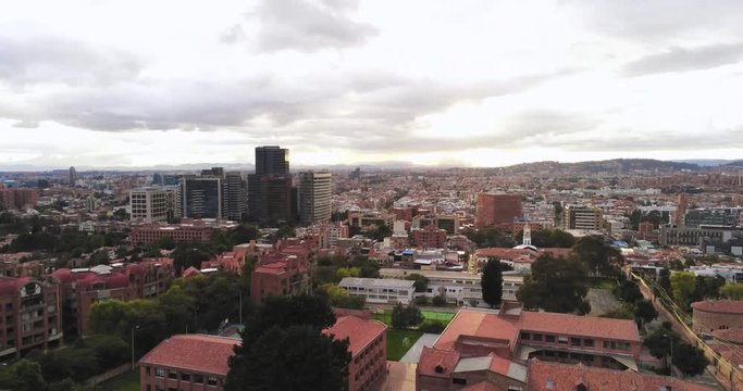 Golden Hour Fly Over Drone Shot with Glass Buildings