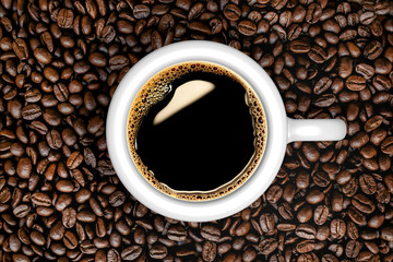3d illustration black coffee over beans background