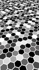 Honeycomb gray colored. Perspective view on polygon look like honeycomb. Isometric geometry. 3D illustration