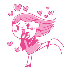 好きな人から連絡があって喜ぶ女性社員のイラスト