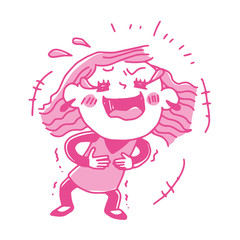 お腹をかかえて笑い泣きをする女性社員のイラスト