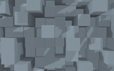Fototapeta premium Abstract gray elegant cube geometric background. Chaotically advanced rectangular bars. 3D Rendering, 3D illustration
