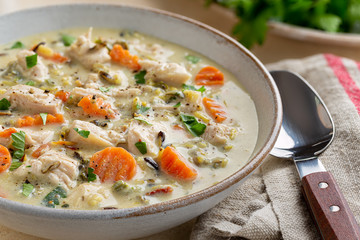 Bowl of Creamy Chicken and Rice Soup