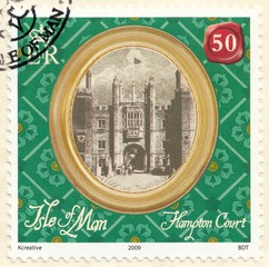 Hampton Court-Palace and Park ensemble in London, stamp Isle of Man circa 2009