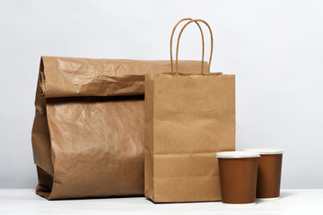 Paper package with food and coffee