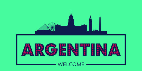 Fototapeta premium Argentina skyline silhouette flat design typographic vector illustration.
