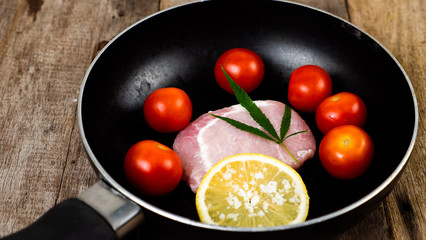 Chef cooking pork steak