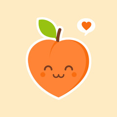 Peach kawaii emoticon cartoon illustration. Peach Social Media Emoji. Modern Simple Vector For Web Site Or Mobile App. Peach Character Mascot .Fruits & Vegetables Cute Simple icon logo Design Vector