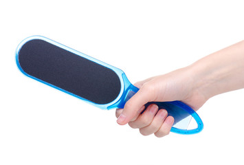 Grater for feet in hand on a white background isolation