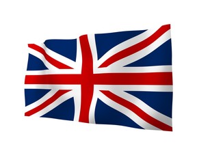Waving flag of the Great Britain. British flag. United Kingdom of Great Britain and Northern Ireland. State symbol of the UK. 3D illustration
