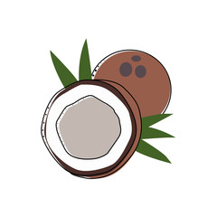 Flat coconut isolated vector illustration. Pattern for healthy lifestyle design. Scandinavian style. Vegetarian summer backdrop. Kitchen art. Fresh poster.